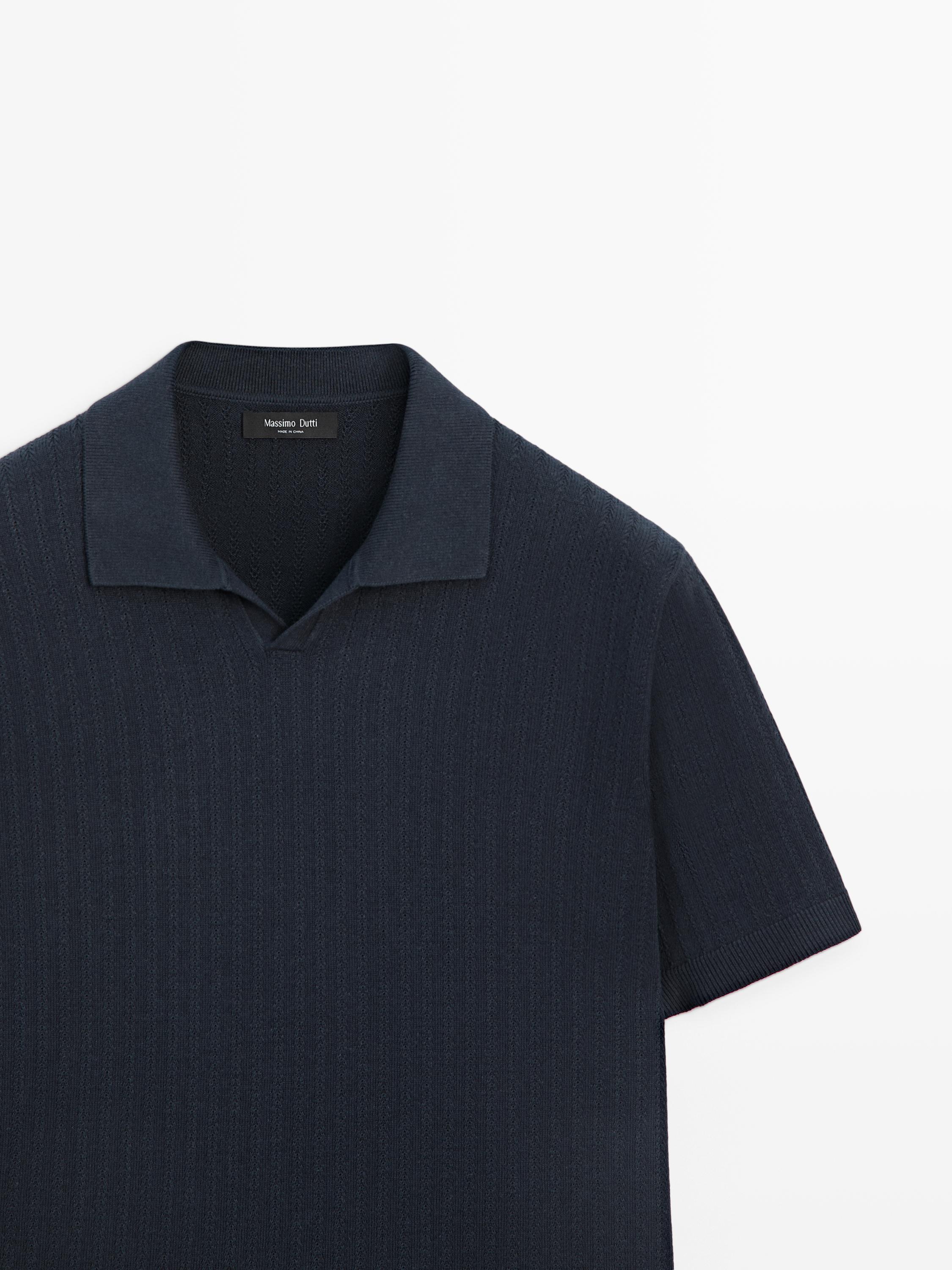 Cotton blend knit V-neck polo sweater